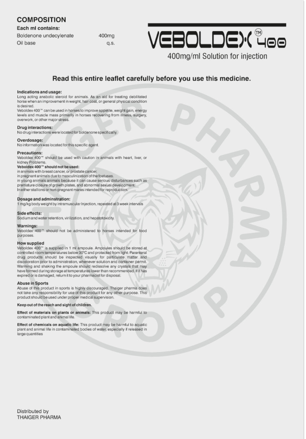 VEBOLDEX 400
BOLDENONE UNDECYLENATE 400 MG