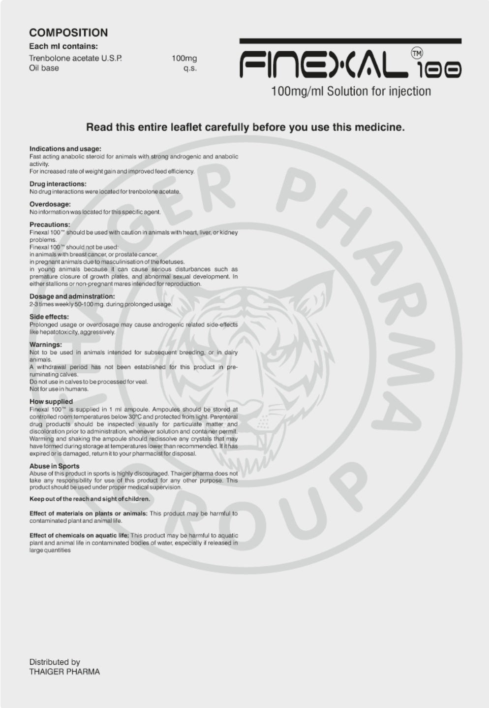 FINEXAL 100
TRENBOLONE ACETATE 100 MG