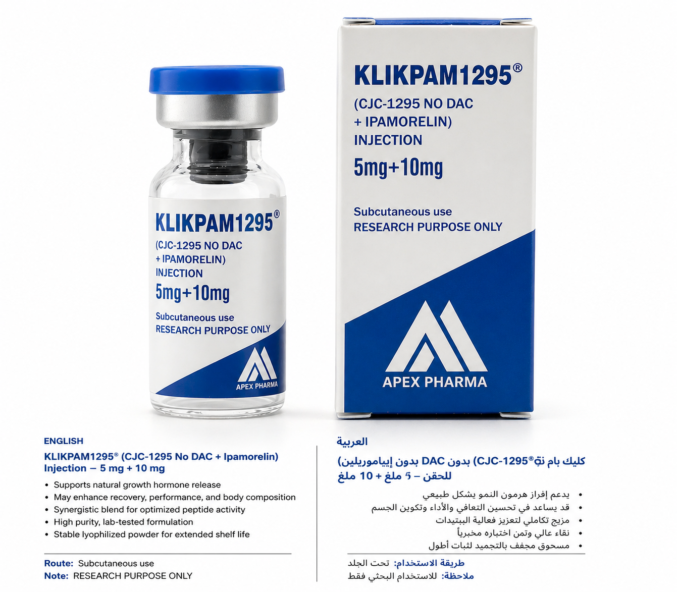 KLIKPAM1295® (CJC-1295 No DAC + Ipamorelin) Injection – 5 mg + 10 mg